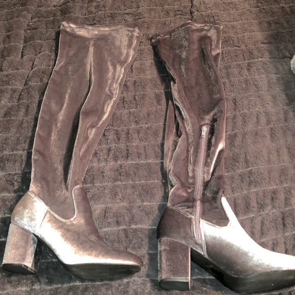 Tall Silver Velvet Gogo Boots Wide Calf 